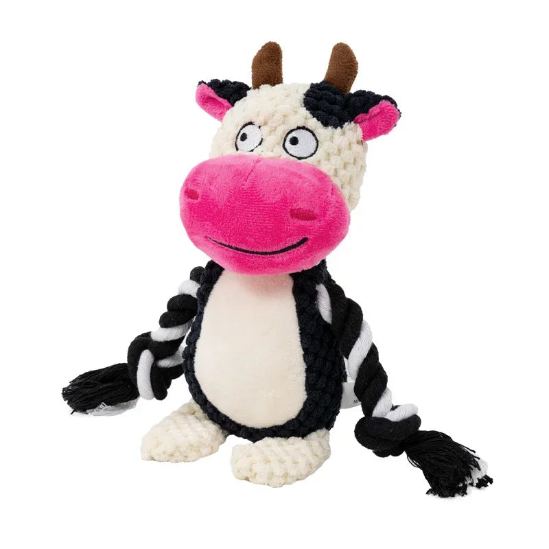 Indestructible Plush Squeaky Dog Chew Toy - Bite-Resistant Puppy Rattle for Small & Medium Dogs (7.5 x 3 in / 19 x 8 cm) - Assorted Animal Designs
