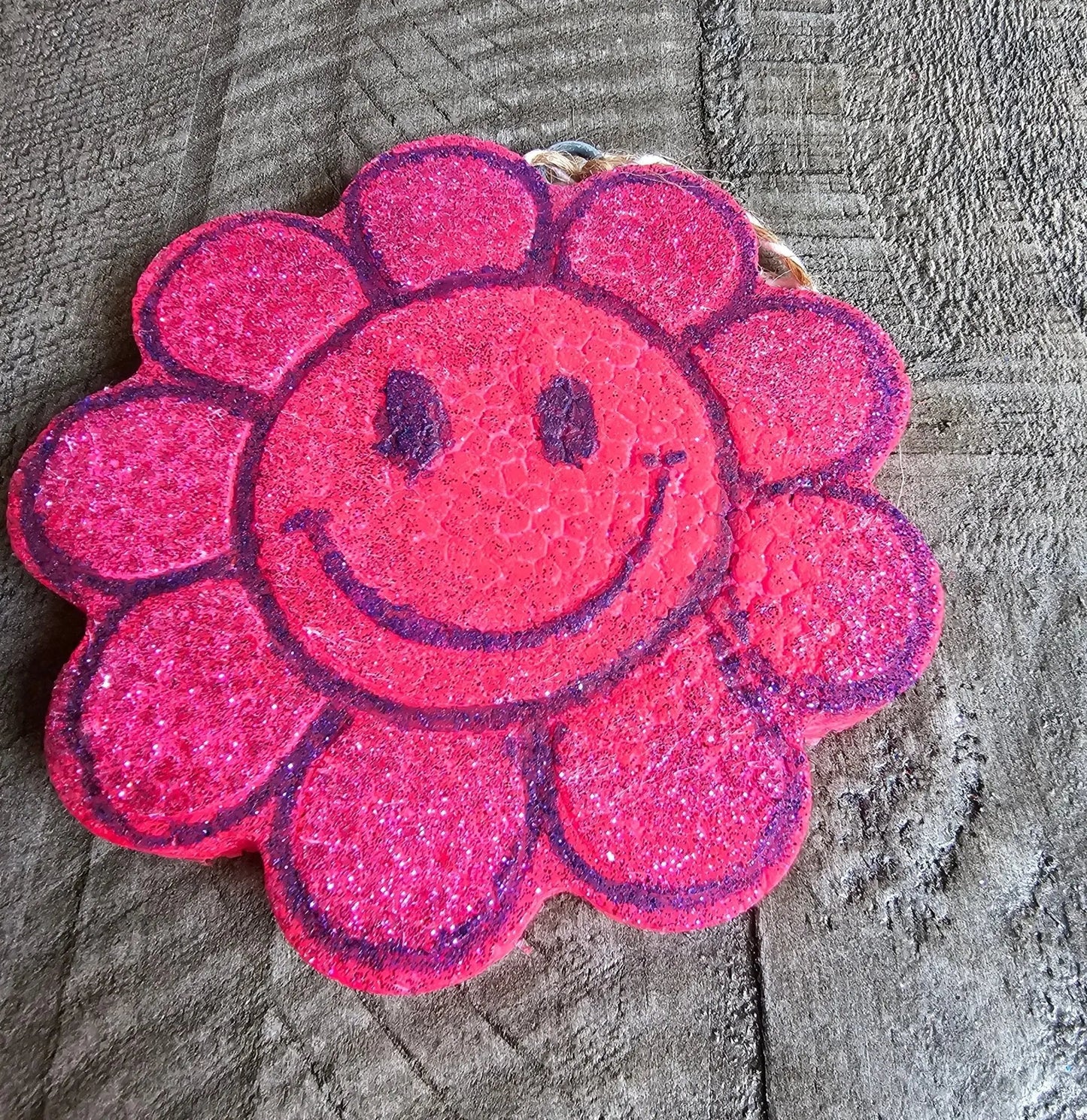 Smiley Face Daisy Car Freshie – Handmade Boho Aroma Bead Air Freshener